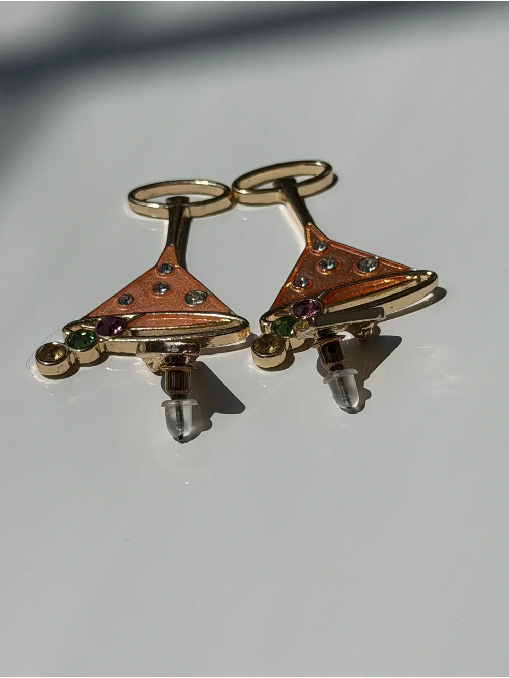 Martini Cocktail Glass Rhinestone Drop Earrings Lime Y2K Statement